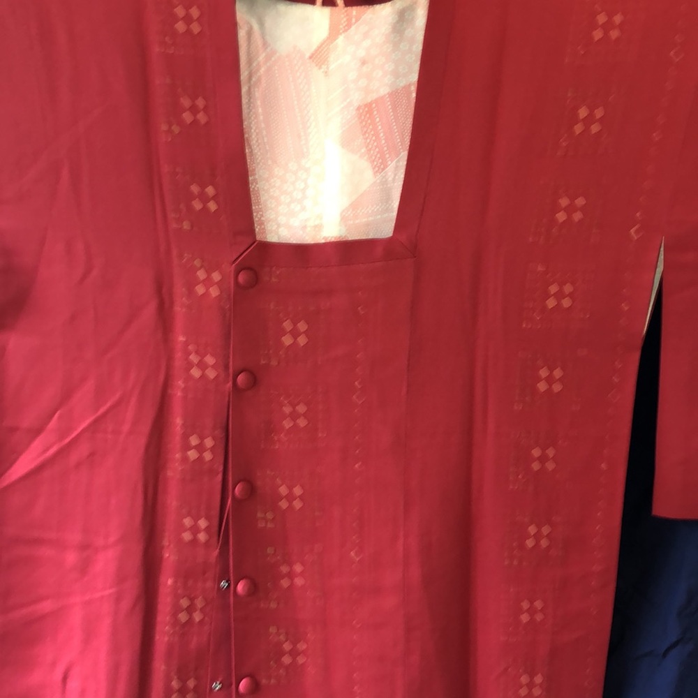 Dark red synthetic vintage michiyuki coat - Picture 4 of 5